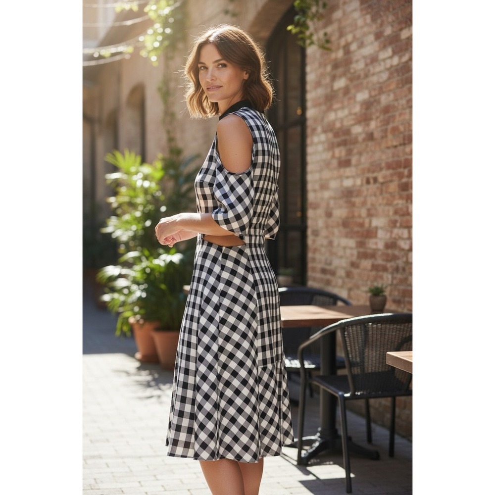Rag & Bone Tahoe Dress Womens 2 Black White Check Cutout Sheath Cocktail Party